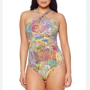 Bleu Rod Beattie Paisley Halter High Neck Swimsuit Multicolored Size 8